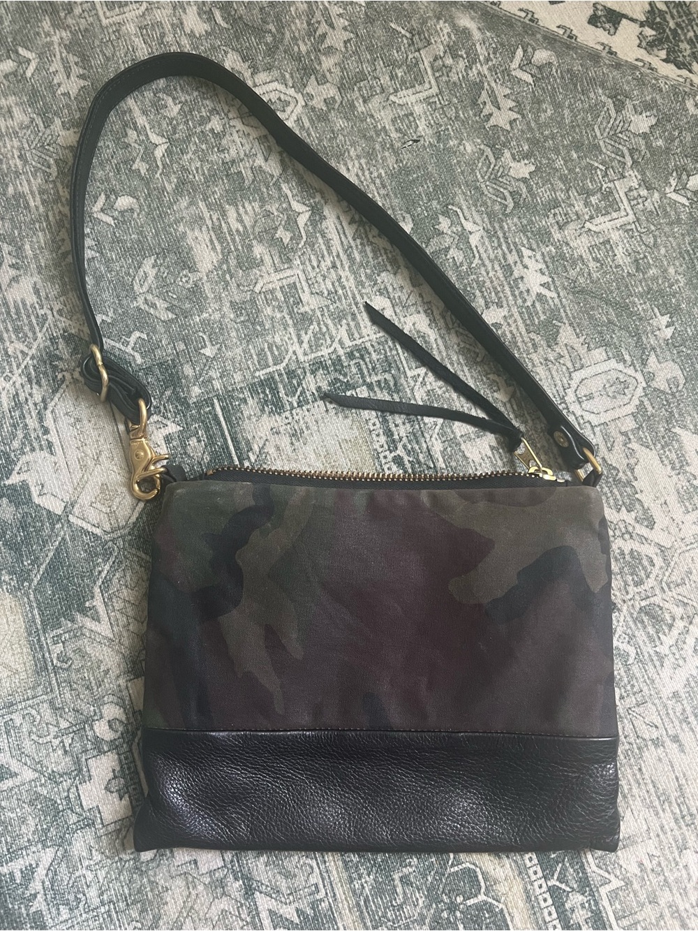 Rais Case Camo Crossbody Bag with Black Leather Trim